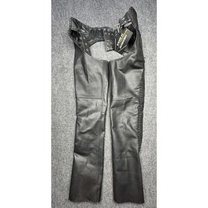 Highway Hawks Leather Chaps Mens 3XS Black Motorcycle Biker Braided 742‎